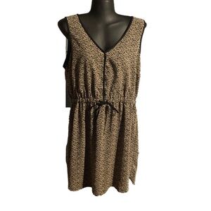 Size 12 A.N.A. black & tan graphic print sleeveless lined Bohemian dress
